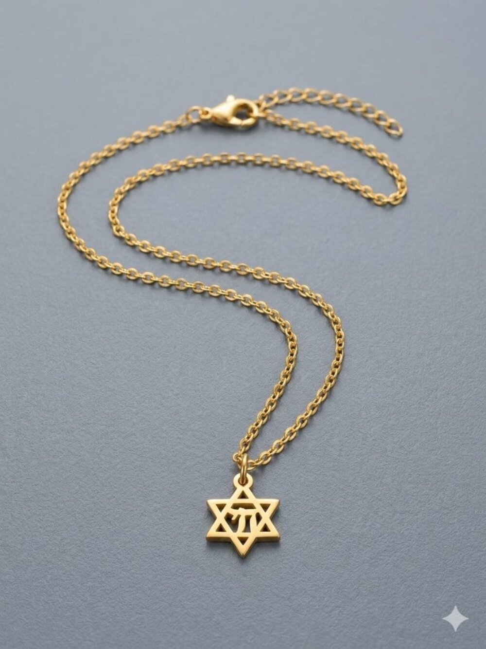 FieldSuggested EntryTitleGold Tone Stainless Steel Star of David & Chai Necklace
